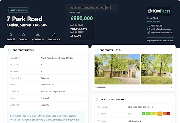 Screen shot of a KeyFacts property report